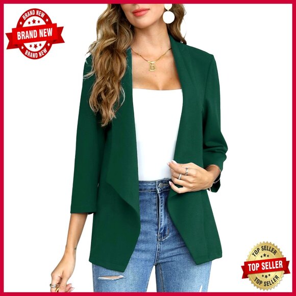 Jackets & Blazers - Long Sleeve Open Front Blazer, Business Casual Jacket, Lightweight Polyester